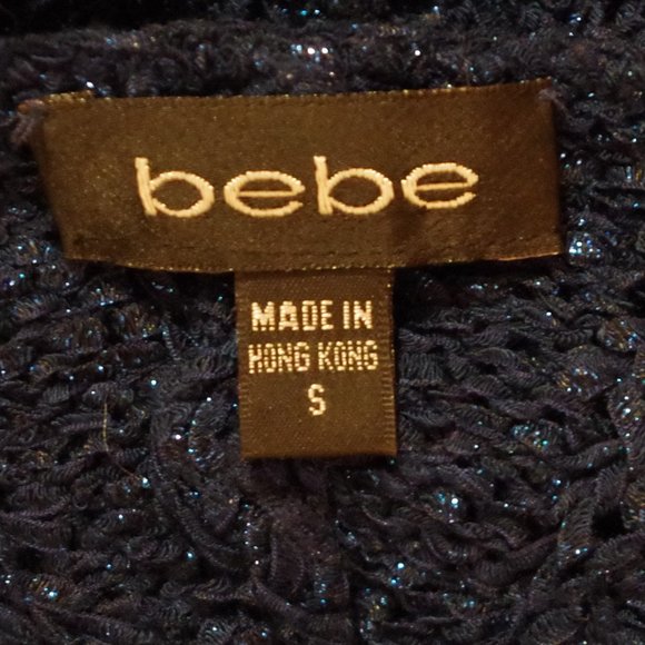 Bebe "Caspian Blue" Metallic Knit Faux Wrap Sweater- Sz. Sm - Picture 8 of 8